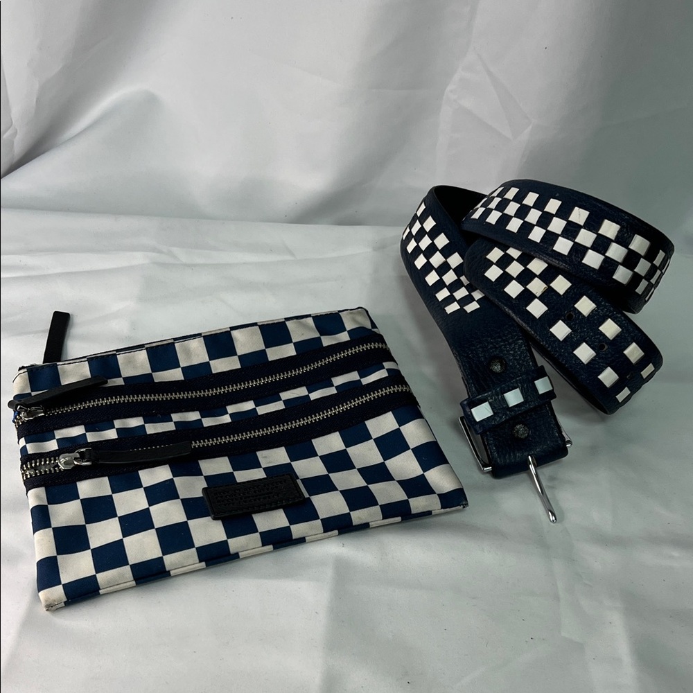Marc By Marc Jacobs Blue and White Checkered Clutch + Harness house belt